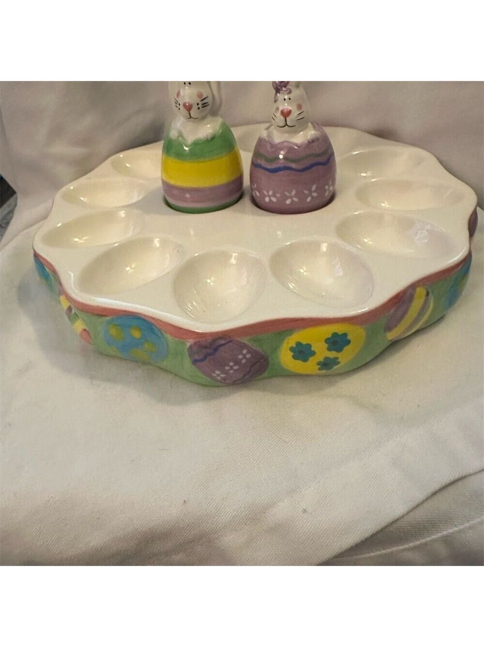 Florida Marketplace Easter Egg Platter with Bunny Salt & Pepper Shakers